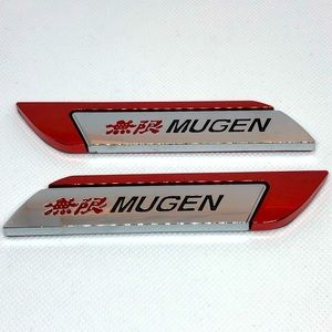 MUGEN Pair Red Metal Side Wing Chrome Emblem Car